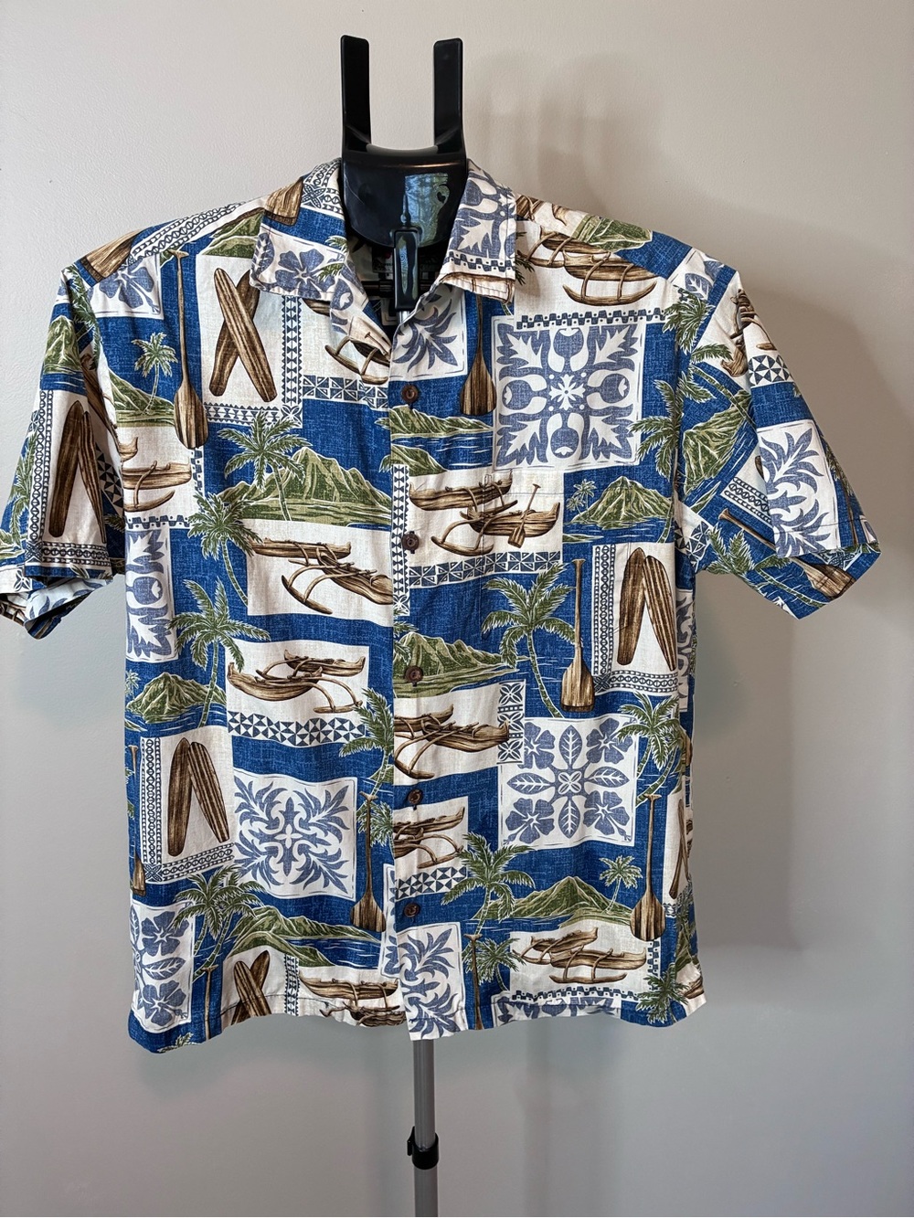 Vintage Hilo Hattie Men’s S Hawaiian Aloha Shirt Made in Hawaii Canoe Palm